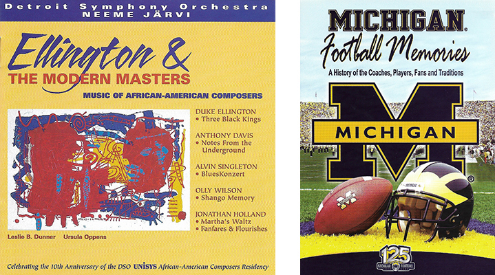 Schwartz Projects Examples including Ellington and The Modern Masters CD, University of Michigan Football Memories DVD